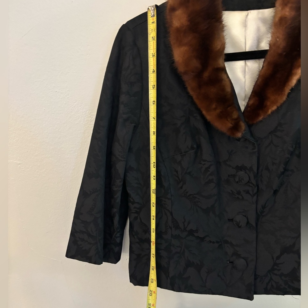 Vintage Sandra Sage 60's Black Brocade Jacket with Mink Fur Collar - Picture 6 of 8